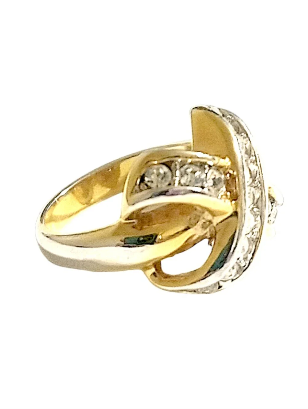Silver & Gold Plated Fashion Ring w/CZ Stones Size 5